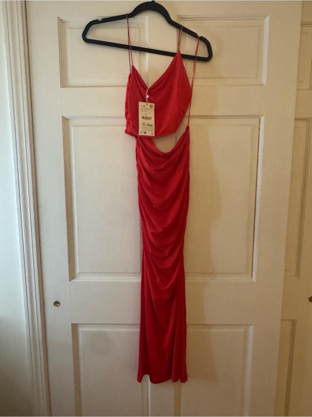 Zara Red Backless Draped Cutout Maxi Dress